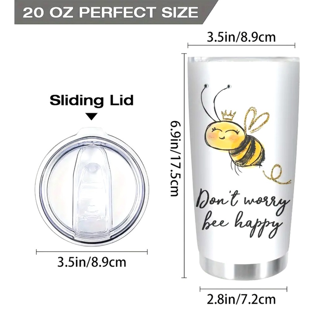 Stainless Steel 20oz “Don’t Worry Bee Happy” Tumbler Dual Wall Hot/Cold - Picture 2 of 7